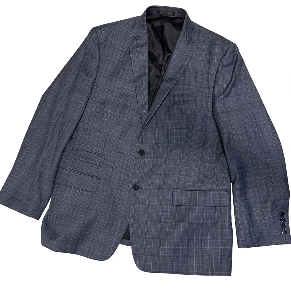 Calvin Klein Wool Blue Glen Plaid Check Two Button jacket Blazer Sport Coat 43R